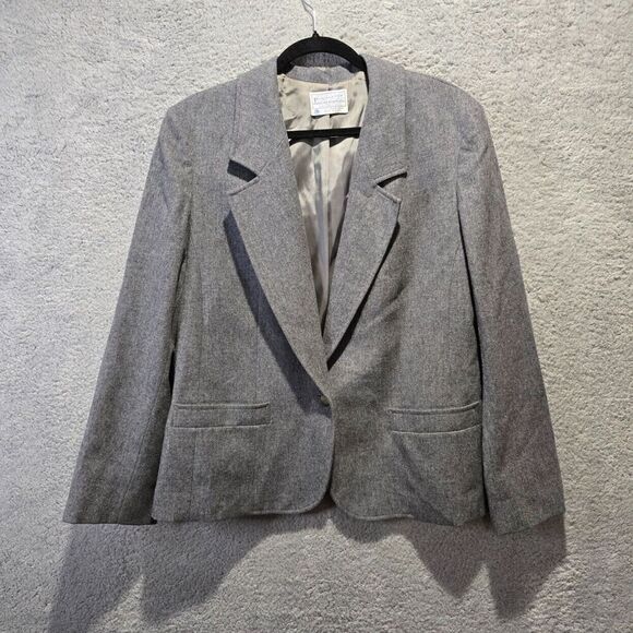 Pendleton Jackets & Blazers - Vtg Pendleton Womens Wool Blazer 16W Gray Puff Sleeve Office Siren Boardroom